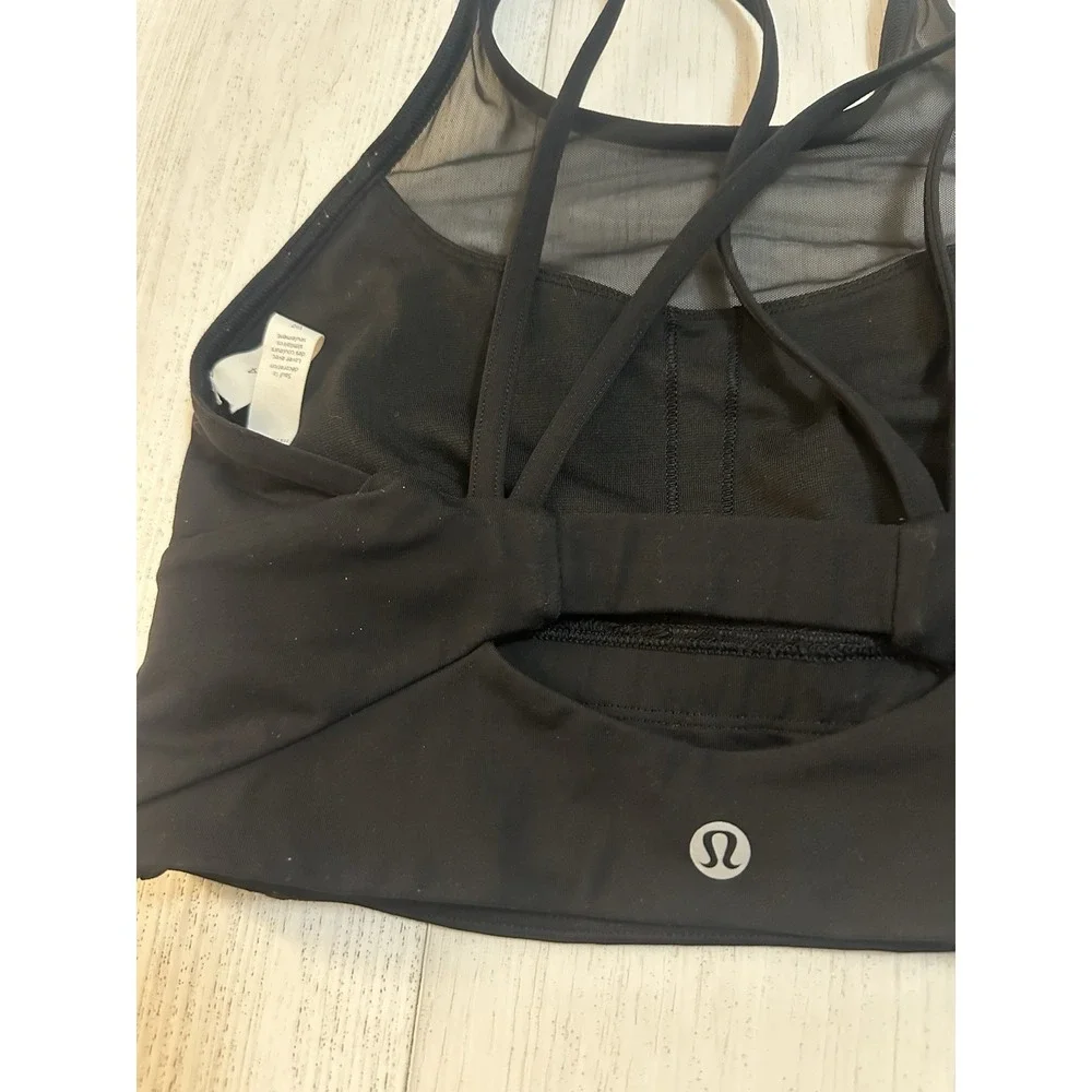 Lululemon Clip-on Longline Sports Bra Sz 4 Black Mesh - C/D‎ Cup